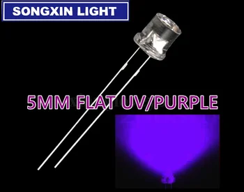 100vnt 5mm Skaidrų UV Raudonos Šviesos Flat Top 5 mm Itin Šviesus Plataus Kampo Ultravioletinių 395nm - 400nm Šviesos Diodų LED
