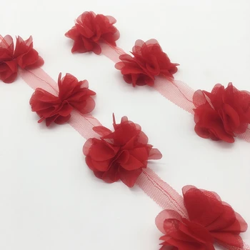 13pcs/kieme 3D Raudono Šifono Grupių Gėlės Vestuvių Suknelė Vestuvių Audinio Nėrinių Apdaila Audinys 