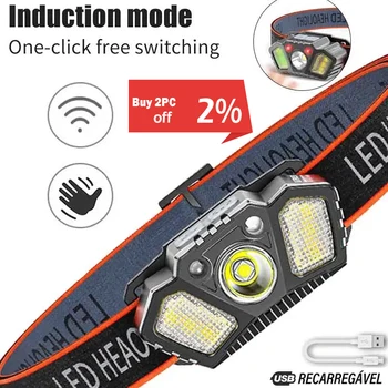 400mA Jutiklis LED Žibintai USB Įkrovimo Super Šviesus Kempingas priekinis žibintas Sumontuotas Žvejybos Šviesos Lauko Apšvietimo 5 Režimai