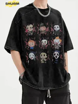 Anime Vyrų Marškinėliai Hip-Hop 2023 Derliaus Vasarą Streetwear Spausdinti Marškinėlius Medvilnės Vyrų Negabaritinių Plauti Harajuku Viršūnes Tees Drabužiai