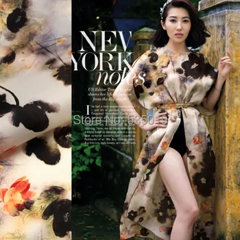 Dizaineris Telas Kinijos Stilius derliaus Rašalo Gėlių Spaudinių Natūralaus Šilko Satino Audinio Suknelė Oficialų Stoffa Medžiaga Tissus As Metrų