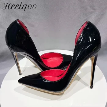 Heelgoo Raudona viduje Juodas Patentų Moterų Sexy Point Kojų Aukšto Kulno Batai Plataus Snukio Elegantiškas Klasikinis Stiletto Siurbliai Šalis