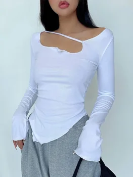 Kūno Noras Stiliaus Marškinėliai Moterims Dizaino Seksualus Slim Nereguliarus Plonas Top Trišakiai, Karšto Korėjos Viršūnes Mados Ool Mergina