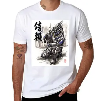 Mass Effect Garrus Sumie stiliaus su Japonų Kaligrafija T-Shirt vasaros drabužių mens t shirt grafikos