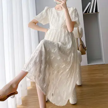 Motinystės Suknelė 2023 Naujas Vasaros Drabužius Nėščioms Moterims Mažų Šviežių Trumpas Rankovės O-kaklo Kietas Elegantiškas Nėštumo Suknelės