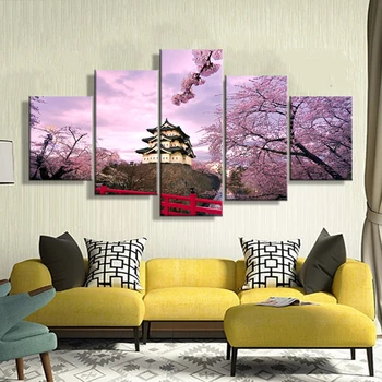Namo Apdaila Nuotraukas Vintage 5 Skydelis Cherry Blossom Japonija Sistemą, Paveikslai Ant Drobės, Plakatai Ir Spausdina Ant Sienos