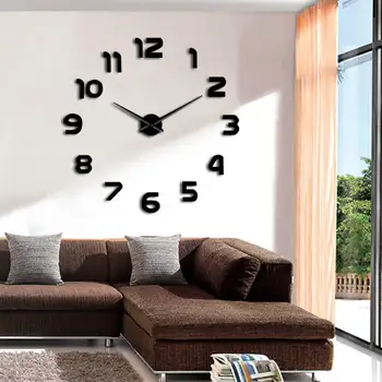 Paprastas Analoginis Paviršiaus Didelis Arabijos Skaitmenis Laikrodis Siena Lipdukas 3D Veidrodis 