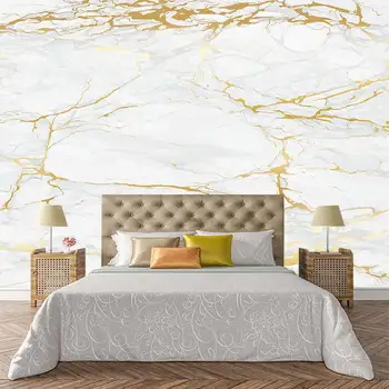Prabangus aukso modernus aukso marmuro modelio 3D freskos miegamasis, gyvenamasis kambarys su sofa-lova, TV foną