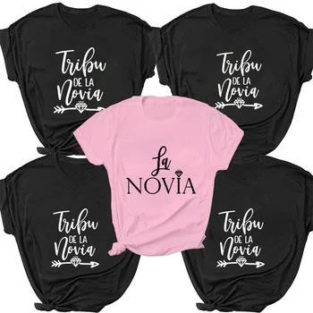 Tee Marškinėliai Moterims La Novia Ispanija Užrašai Komanda Nuotaka Vestuvių Dušas T-Shirt Mergina Bachelorette Vištų Šalis T Shirts Femme