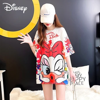 Disney Nauja Mados Animacinių filmų ančiukas Donaldas, Daisy Duck Print T-shirt Moterų Laisvus Marškinėlius