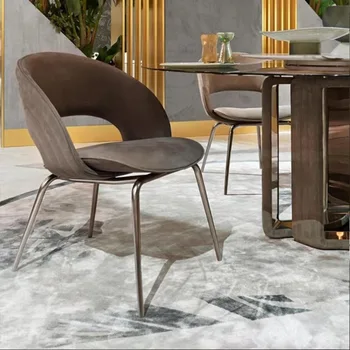 Italijos minimalistinio valgomojo kėdės, modernus ir prabangus dizainas, metalinis atlošas kėdės, Nordic namai kavos restorano kėdė