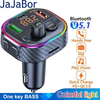 JaJaBor FM Siųstuvas Stereo Bass Automobilių MP3 Grotuvas PD 20W USB QC3.0 Greito Įkrovimo Automobilinis Įkroviklis Laisvų Rankų Įranga 