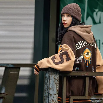 Moterų Streetwear Bombonešis Striukės Rudens-Žiemos Mados Negabaritinių ilgomis Rankovėmis Beisbolo Uniformas Prarasti Derliaus Y2K Susiuvimo Paltai