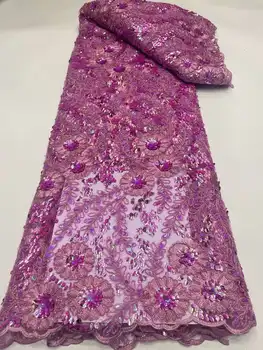 Naujausias Dizaino rožinis Afrikos Nėrinių 2023 prancūzijos, Nigerijos Nėrinių Audinio Nuotakos Aukštos Kokybės 3D Blizgančiais Net Tiulio Nėrinių Moterų Suknelė